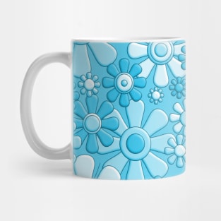 Retro Plastic Flowers Light Blue 60s 70s Floral Print Pattern Mug